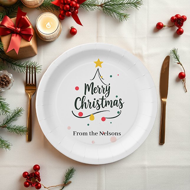 Minimalist Merry Christmas abstract tree Paper Plate (Creator Uploaded)
