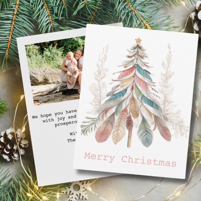 Minimalist Merry Christmas Boho Tree|One Photo Card (Celebrate the holiday season with our bohemian-style Christmas greeting card. Order yours today!)