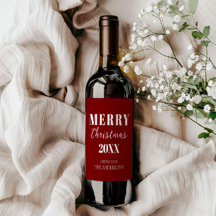 Minimalist Merry Christmas Bold Red & White  Wine Label