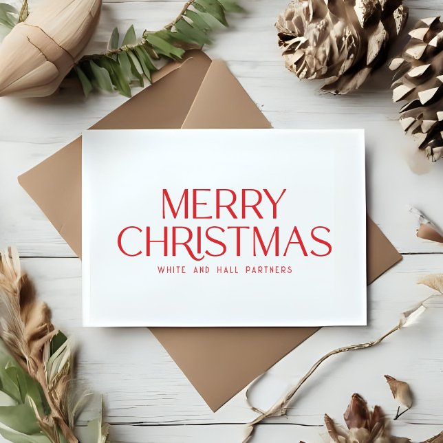 Minimalist Merry Christmas Business | Red White Holiday Card (Creator Uploaded)
