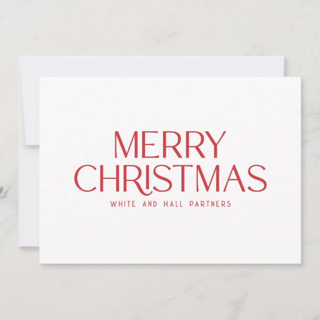 Minimalist Merry Christmas Business | Red White Holiday Card (Front)