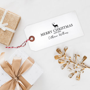 Minimalist Merry Christmas Deer Tag Rubber Stamp