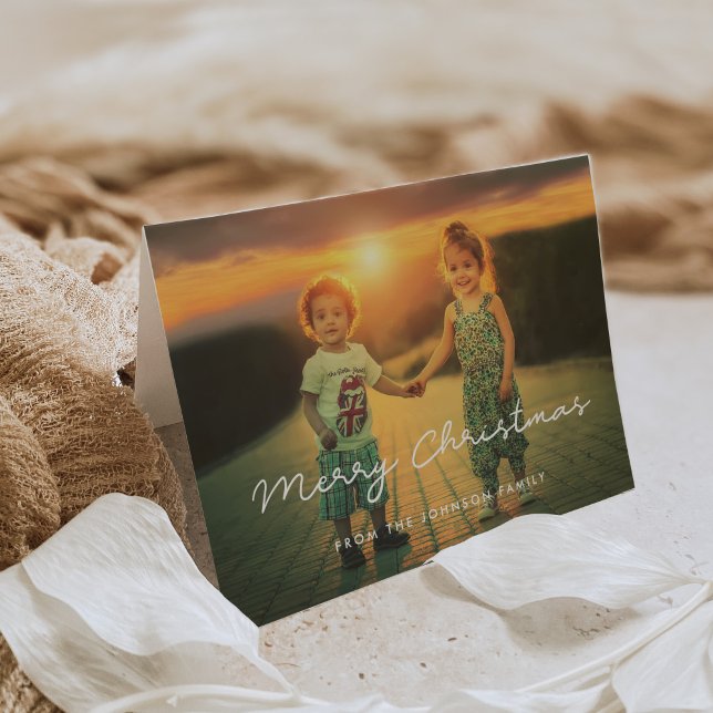 Minimalist Merry Christmas family photo Holiday Card (Creator Uploaded)