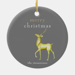 Minimalist Merry Christmas Gold Reindeer Ceramic Tree Decoration