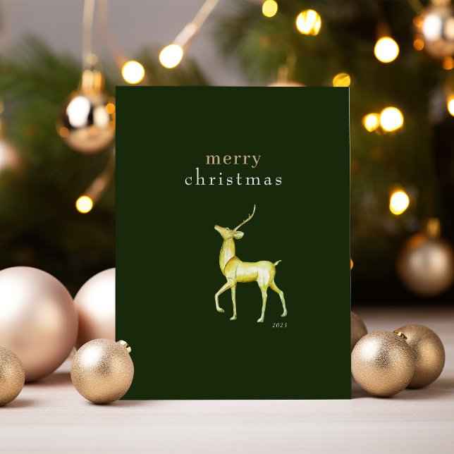 Minimalist Merry Christmas Gold Reindeer Holiday Card (Creator Uploaded)