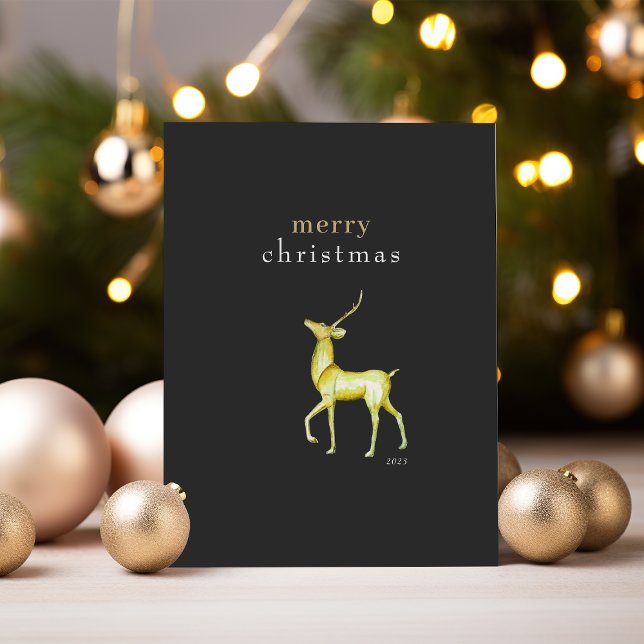 Minimalist Merry Christmas Gold Reindeer Holiday Card (Creator Uploaded)