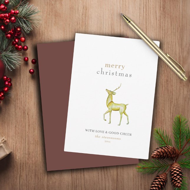 Minimalist Merry Christmas Gold Reindeer Holiday Card (Creator Uploaded)