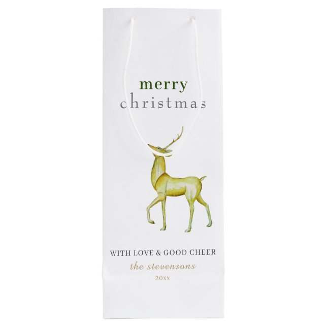 Minimalist Merry Christmas Gold Reindeer Wine Gift Bag (Back)