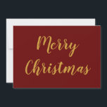 Minimalist Merry Christmas Gold Script Burgundy  Holiday Card<br><div class="desc">Minimalist Merry Christmas gold script burgundy holiday card.</div>