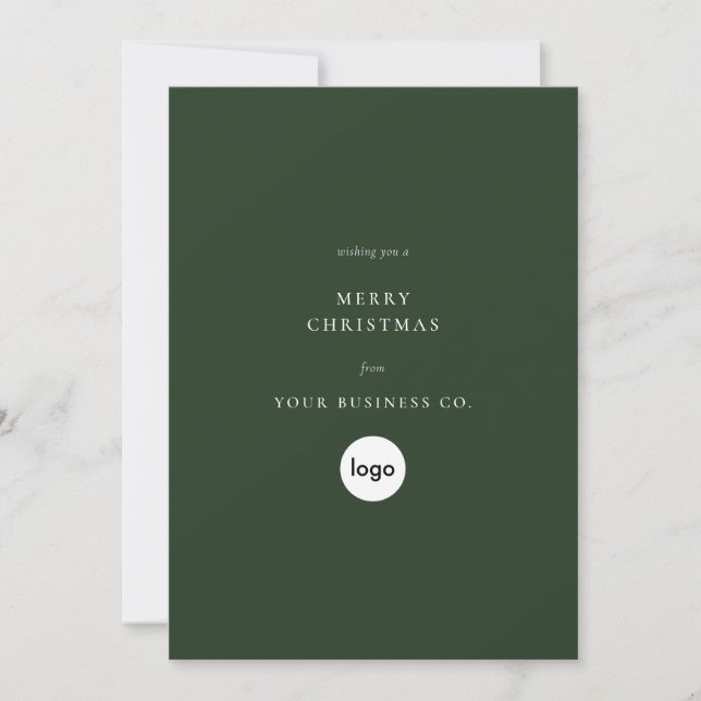 Minimalist Merry Christmas Green Business Logo Holiday Card (Front)