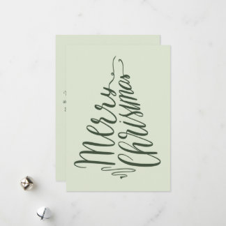 Minimalist Merry Christmas Green Tree Typography Holiday Card