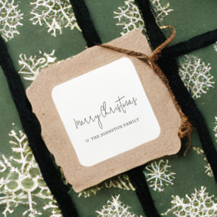 Minimalist Merry Christmas Heart Black White Square Sticker