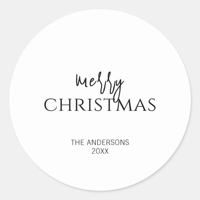 Minimalist Merry Christmas Holiday Classic Round Sticker (Front)