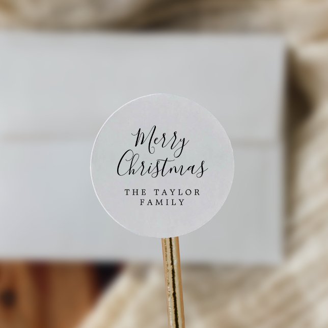 Minimalist Merry Christmas Holiday Gift Classic Round Sticker (Creator Uploaded)