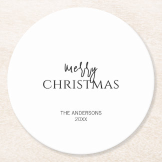 Minimalist Merry Christmas Holiday Round Paper Coaster