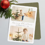 Minimalist Merry Christmas Modern 2 Photos  Holiday Card<br><div class="desc">This minimalist modern holiday card features one large of your favourite personal photo layout on top of the card. The forest green and white card design says "Merry Christmas" in elegant,  trendy handwritten script calligraphy typography,  and family name in a classic serif font.</div>