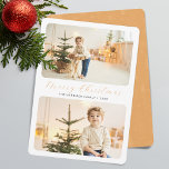 Minimalist Merry Christmas Modern 2 Photos  Holiday Card<br><div class="desc">This minimalist modern holiday card features one large of your favourite personal photo layout on top of the card. The dusty orange and white card design says "Merry Christmas" in elegant,  trendy handwritten script calligraphy typography,  and family name in a classic serif font.</div>
