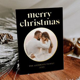 Minimalist Merry Christmas Photo Black and Gold