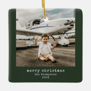 Minimalist Merry Christmas Photo Ceramic Ornament