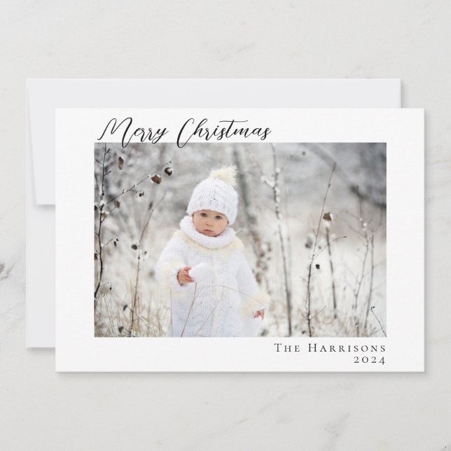 Minimalist Merry Christmas Photo Holiday Card (Front)