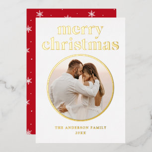 Minimalist Merry Christmas Photo Red and Gold