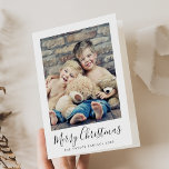 Minimalist Merry Christmas Portrait Photo Holiday Card<br><div class="desc">This minimalist Merry Christmas photo card is the perfect simple holiday greeting. The design features classic black and white typography paired with a rustic yet elegant script font with hand lettered style. Add your family picture and personalise the card with your family name,  year,  inside greeting,  and names.</div>