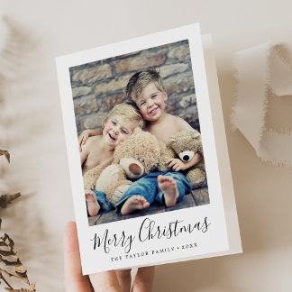 Minimalist Merry Christmas Portrait Photo Holiday Card