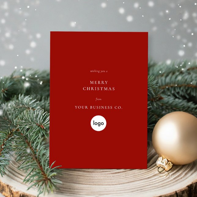 Minimalist Merry Christmas Red Business Logo Holiday Card (Creator Uploaded)