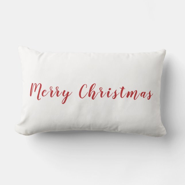 Minimalist Merry Christmas Red Text White Lumbar Cushion (Front)