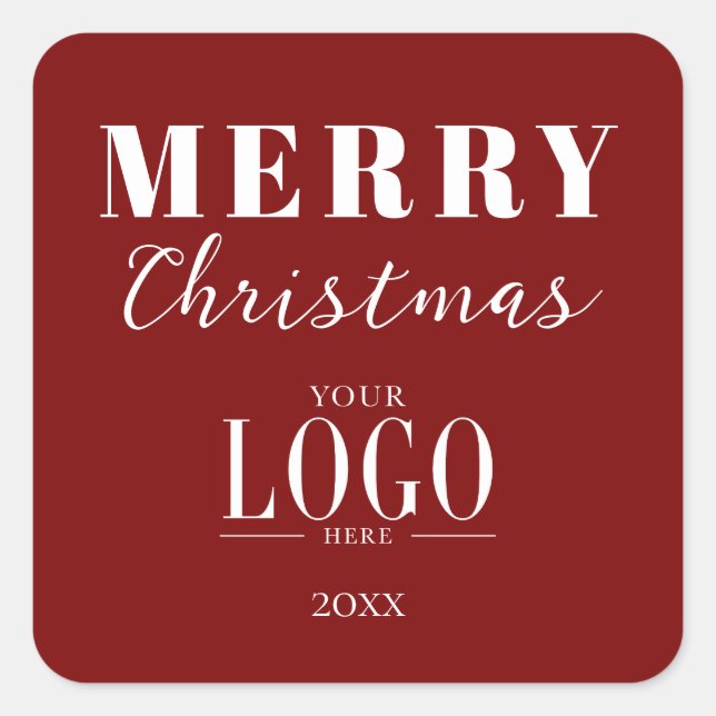 Minimalist Merry Christmas Red White Company Logo  Square Sticker (Front)