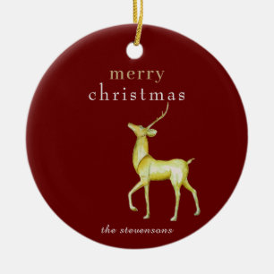 Minimalist Merry Christmas Reindeer Holiday Photo Ceramic Tree Decoration