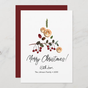 Minimalist Merry Christmas Rustic Tree foliage  Holiday Card