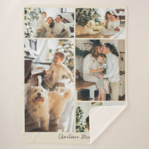 Minimalist Merry Christmas Script 5 Photo Collage Sherpa Blanket