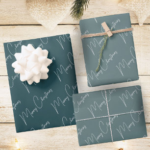 Minimalist Merry Christmas Script Green Wrapping Paper Sheet