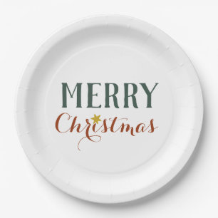 Minimalist Merry Christmas star holiday    Paper Plate