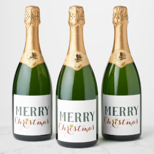 Minimalist Merry Christmas star holiday      Sparkling Wine Label