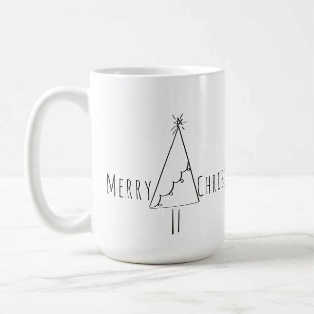 Minimalist Merry Christmas Tree Line Art Coffee Mug (Left)