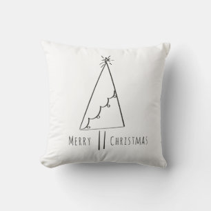Minimalist Merry Christmas Tree Line Art  Cushion