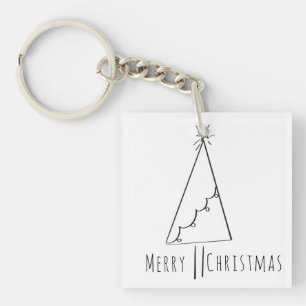 Minimalist Merry Christmas Tree Line Art Key Ring