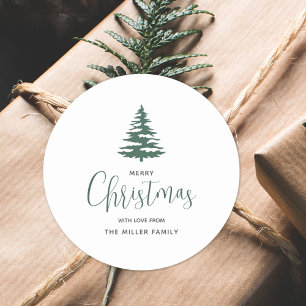 Minimalist Merry Christmas Tree Personalised Classic Round Sticker