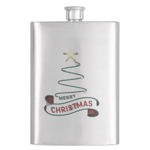 Minimalist Merry Christmas Tree with Star Design Hip Flask