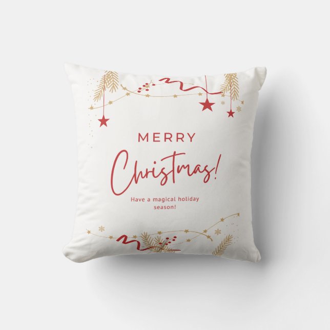 Minimalist Merry Christmas Typography Throw Pillow (Front)
