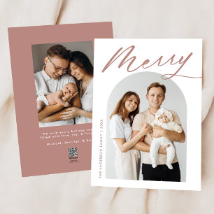 Minimalist Merry Dusty Rose Script 2 Photo Holiday Card
