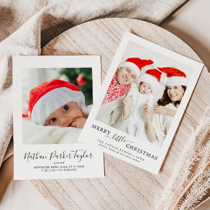 Minimalist Merry Little Christmas Portrait Birth Holiday Card