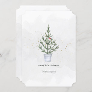 Minimalist Merry Little Christmas Tree Watercolor Holiday Card