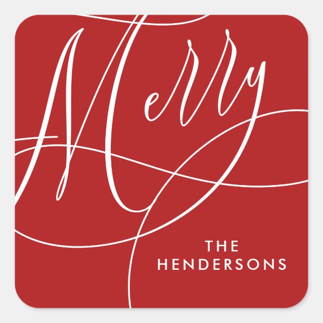 Minimalist Merry Script Holiday  Square Sticker (Front)
