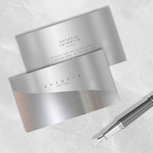 Minimalist Metal Wave Two-Tone Silver ID805 Business Card (Creator Uploaded)