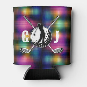 Minimalist Metallic Colourful Golf Monogram Design Can Cooler