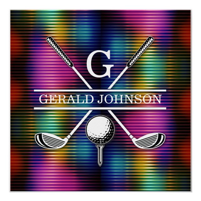 Minimalist Metallic Colourful Golf Monogram Design Poster (Front)