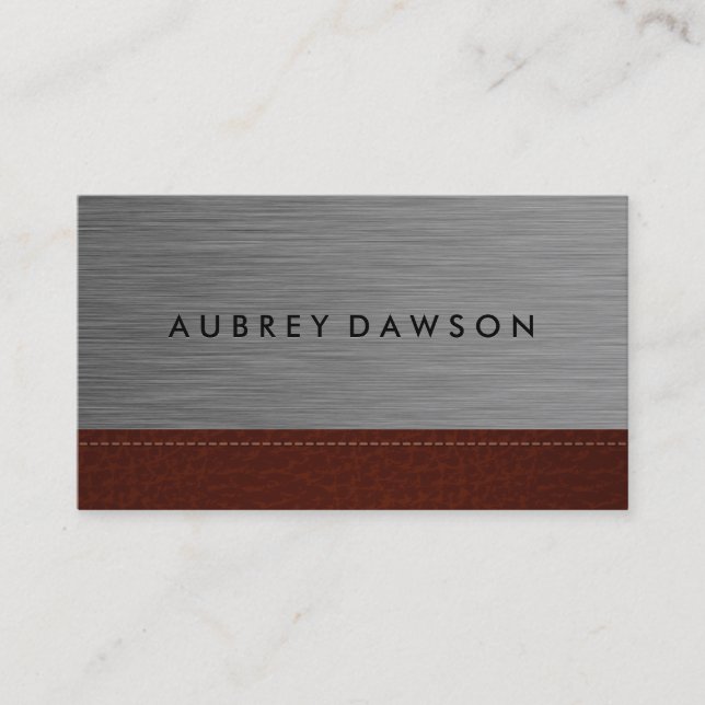 Minimalist Metallic | Stitched Leather Business Card (Front)